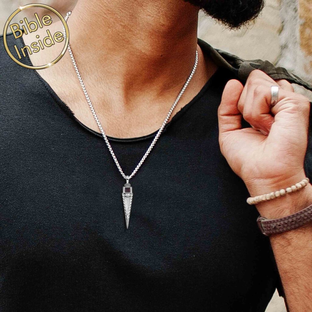 Bible Gifts for Him Silver Arrow Pendant with Sacred Text by My Nano Jewelry